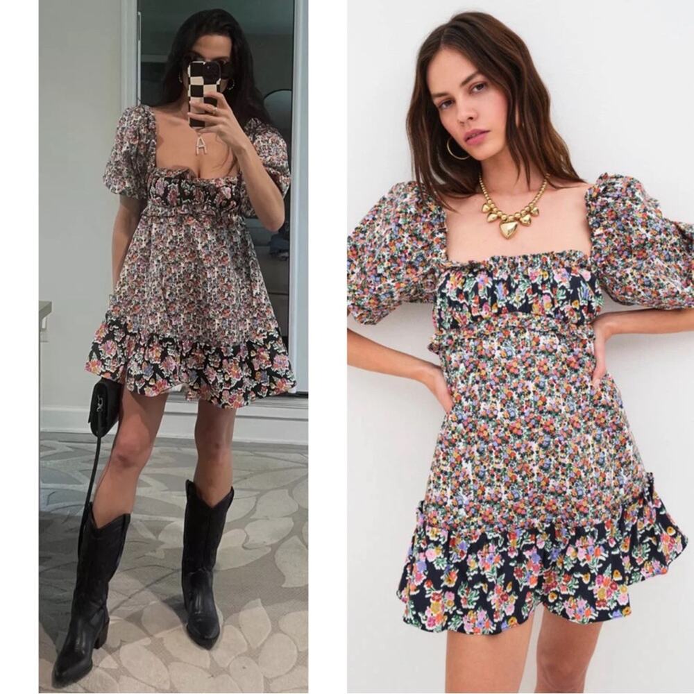 FOR LOVE & LEMONS Hudson Floral Puff Sleeve Mini Dress Size XS